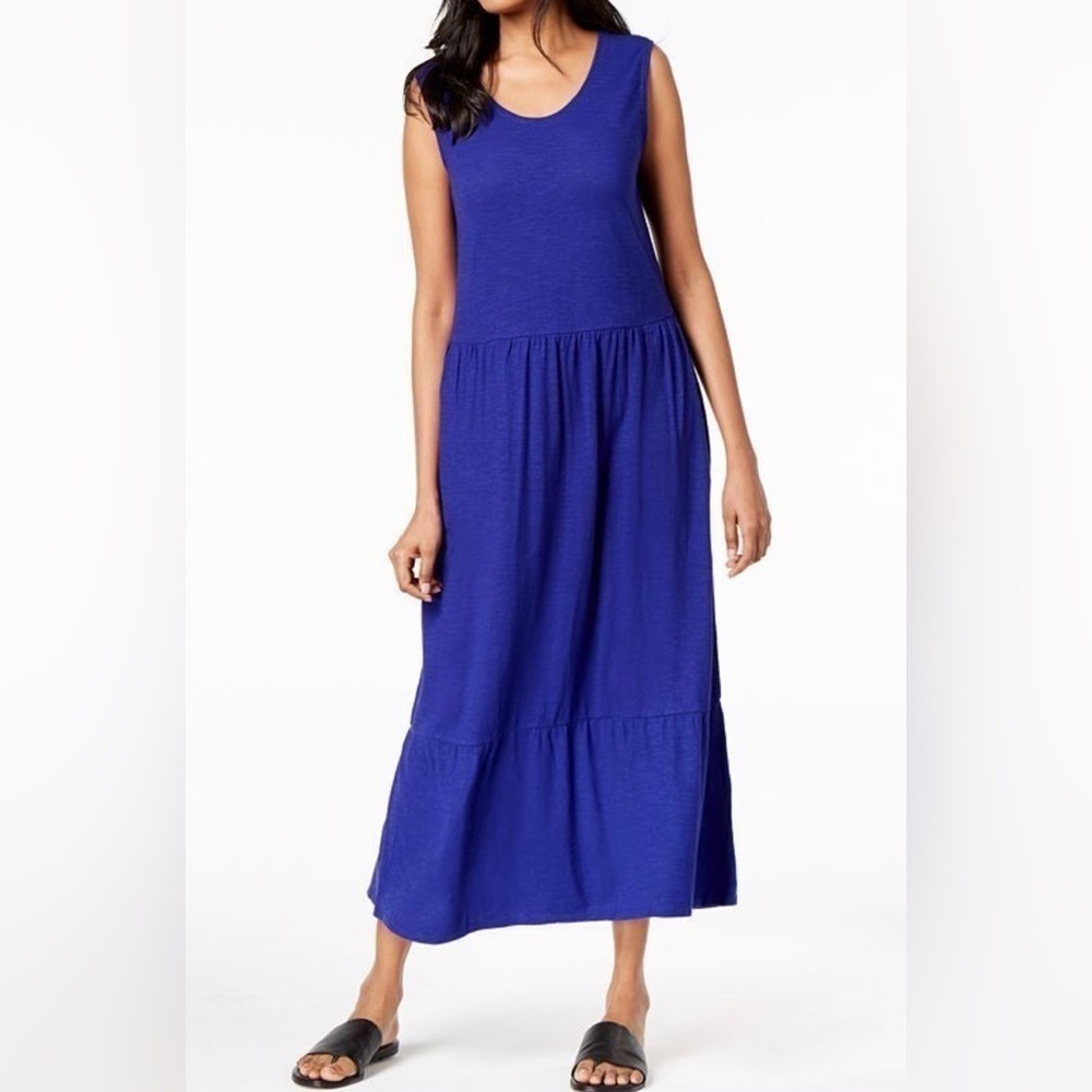 EILEEN FISHER ROYAL BLUE HEMP-COTTON SLEEVELESS MAXI DRESS SIZE Small Petite